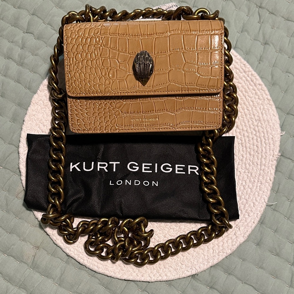 Kurt Geiger Brown Croc-Embossed Crossbody Bag